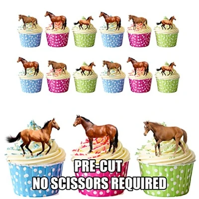 Image of AK Giftshop PRE CUT Farm Animals Horse Mix Edible Cupcake Toppers/Cake Decorations (Pack of 12)