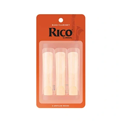 Image of D’Addario Woodwinds Rico Bass Clarinet Reeds for Clarinets Crafted Beginners, Students, Educators Strength 3.0, Pack of 3