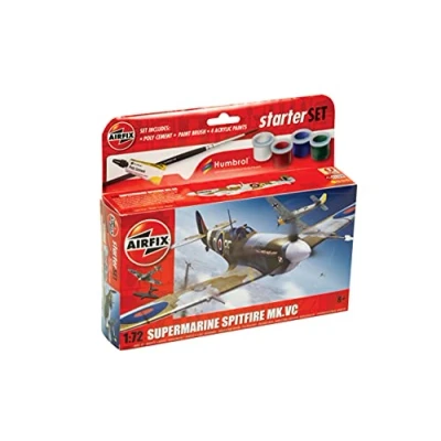 Image of Airfix Starter Set A55001 Supermarine Spitfire MkVc Model Building Kit Plastic Plane Kits for Adults &amp; Children 8+, Includes Decals, Paints, Brushes Poly Cement 1:72 Scale