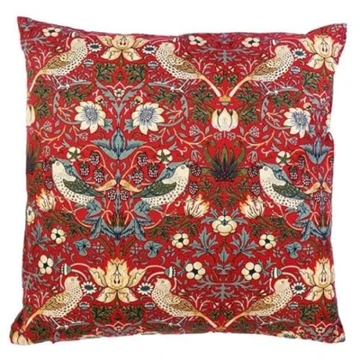 Image of William Morris Strawberry Thief Red Cushion And Poly Pad