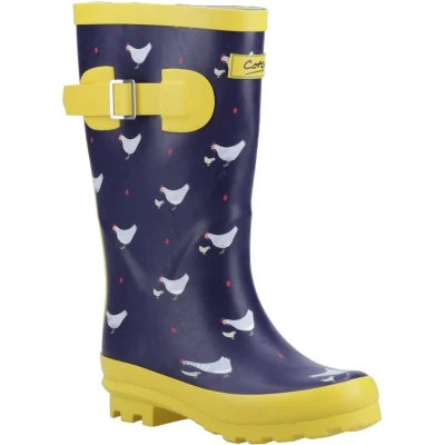 Image of Cotswold Childrens Unisex Farmyard MEMORY FOAM Wellingtons Junior Navy Size UK 13 Kids