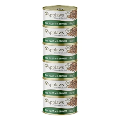 Image of Applaws 100% Natural Wet Cat Food, Tuna Fillet with Seaweed, 156g Tins Pack of 6