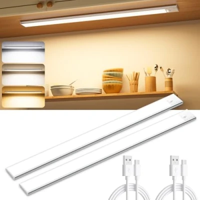 Image of Ylatoial Under Cupboard Kitchen Lights, 2 Pack 3 Color 72 LED Dimmable 2800mAh Rechargeable Magnetic Motion Sensor Lights Indoor for Wardrobe Cabinet Shelf