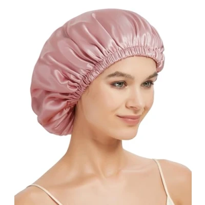 Image of 22 Momme Mulberry Silk Bonnet for Sleeping, Hair Wrap Curly 100% Pure Sleep Cap, Reversible (UK, Alpha, One Size, Pink)