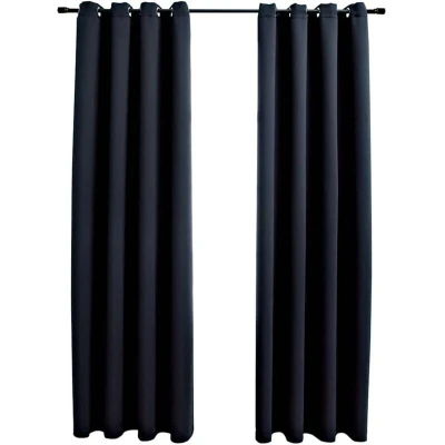 Image of vidaXL Blackout Curtains with Metal Rings 2 pcs Black 140x225 cm