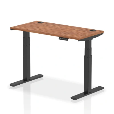 Image of Air 1200x600mm Height Adjustable Desk Walnut Top Cable Ports Black Leg