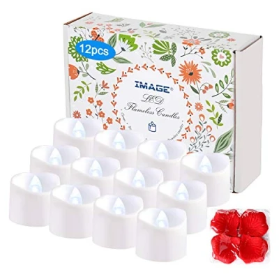 Image of IMAGE Tea Lights 12Pcs LED Tealight Candles with Timer Flickering Battery T 100pcs Decorative Fake Rose Petals for Christmas Halloween Wedding Birthday Anniversary, Cool White