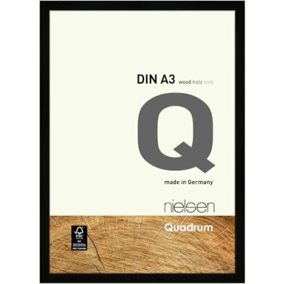 Image of nielsen Quadrum Photo Frame, A3, 29.7x42cm Wood Picture Black Frame with Protective Float Glass and Push Turn Clips