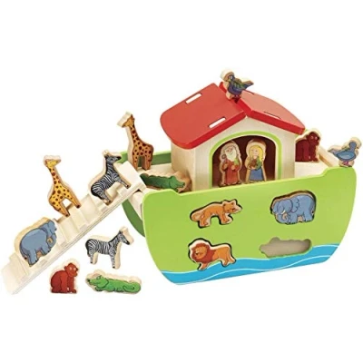 Image of Wooden Noah&#039;s Ark Multi Colour Shape Sorter Toy with 16 Colourful Animal Shapes &amp; 2 Human Figures Ages 1 plus, Multicolour, 100002084