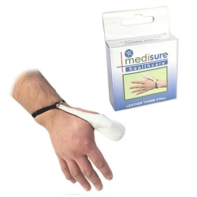 Image of Medisure SIZE MEDIUM FIRST AID PREMIUM QUALITY RE USABLE ADJUSTABLE PROTETIVE MEDICAL WHITE LEATHER THUMB STALL