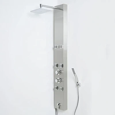 Image of Milano Easton Modern Exposed Thermostatic Shower Tower Panel with Rainfall Head, Hand Handset &amp; Body Jets Chrome