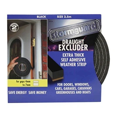 Image of STORMGUARD B01N7NHWZ4 Black Extra Thick Rubber Foam Draught excluder Weather proofing Seal for 4 7mm Gaps 3.5 Metre roll. Guaranteed 2 Years