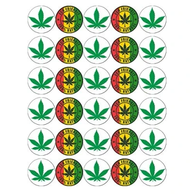 Image of 30 Cannabis Leaf Marijuana Weed Ganja Cupcake Toppers Edible Wafer Paper Fairy Cake Birthday Cakes