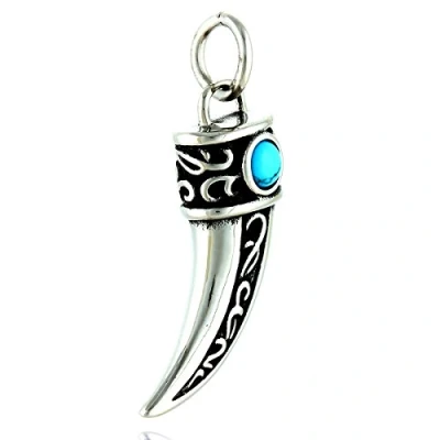 Image of DonDon Stainless Steel Tooth Pendant with Blue Stone