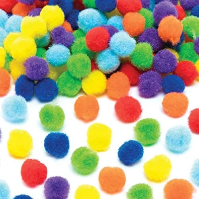 Image of Baker Ross AT708 Rainbow Colours Self Adhesive Pom Poms Pack of 200, Assorted Sticky Craft Embellishments for Kids Arts and Crafts Decorating