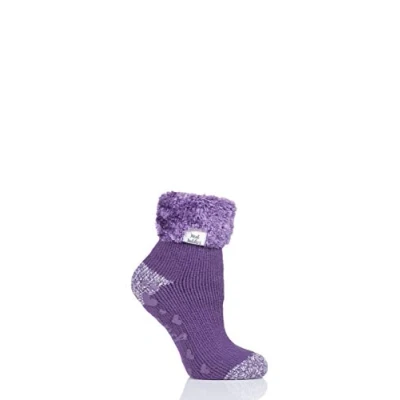 Image of HEAT HOLDERS Ladies Lounge Feather Turn Over Cuff Slipper Socks Pack of 1 Aubergine 4 8