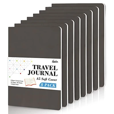 Image of feela 8 Pack Soft Cover Notebooks A5 Lined Journal College Ruled for Work, Travel Women Men, Note Taking Study Notepad School Supplies Business Writing Books, Gray