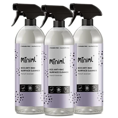 Image of Miniml Eco Antibacterial Spray Surface Cleaner 3 x 750ml French Lavender Scented Multi Purpose Anti Bac Disinfectant Cleaning Product Natural Plant Based Vegan Formula &amp; Cruelty Free