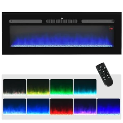 Image of HOMCOM Electric Fireplace Recessed and Wall Mounted Fire Black 127cm