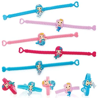 Image of Baker Ross FC946 Mermaid Wrist Bands Pack of 10, Kids Party Bag Fillers, Bracelets for Kids, Toys