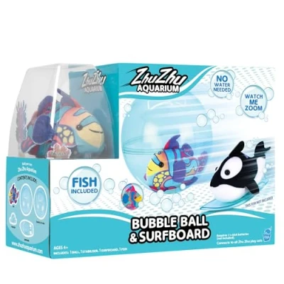 Image of John Adams Zhu Pets Aquarium Bubble Ball &amp; Surfboard Starter Playset WITH Fish Electronic Ages 4+, Blue