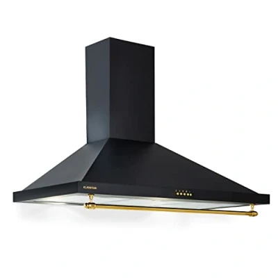 Image of Klarstein Kitchen Cooker Hood, Chimney Hoods 90cm, Wall Mount Extractor Fan for Kitchens w/LED Lights, Hood Grease Filters, 591.5m3/h Airflow Hoods, Steel