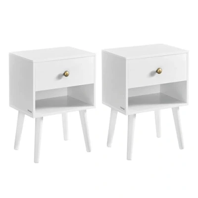 Image of VASAGLE Bedside Tables, Set of 2, Side Table with Storage Drawer and Open Shelf, Solid Wood Legs, End for Living Room, Bedroom, Sofa, Cloud White LET855W01