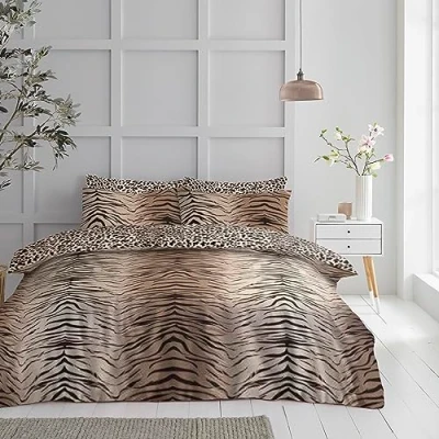 Image of GC GAVENO CAVAILIA Printed Duvet Quilt Cover Set, Soft &amp; Comfy Reversible Animal Bedding Sets Double, Brown