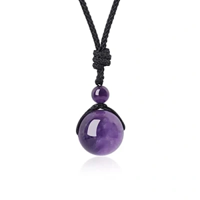 Image of COAI Genuine Round Purple Crystal Amethyst Necklace for Women Men Birthstone