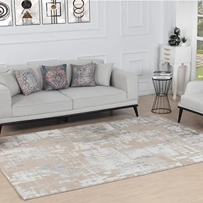 Image of Livabliss Oujda Abstract Rug Runner Rugs Living Room 80x150 cm, Hallway, Dining Area Modern Marble Rug, Soft Luxurious Easy Care Medium Pile Large Beige, Grey and Ivory