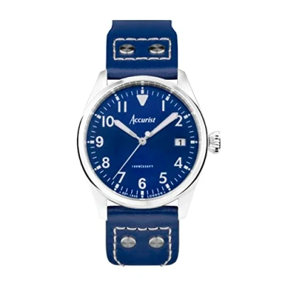 Image of Accurist Mens Aviation 41mm Quartz Watch in Blue with Analogue Display, and Leather Strap 76001