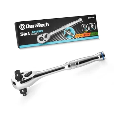 Image of DURATECH 3 in 1 Ratchet Handle, 1/4&quot;, 3/8&quot;, 1/2&quot; Drive Reversible Wrench, Alloy Steel, 72 Tooth Socket Wrench for Auto Car Repair