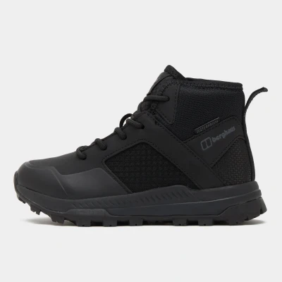 Image of Berghaus Kids’ Galactic Mid Walking Boot with High Traction Sole, Waterproof, Breathable, Lightweight, Vegan Friendly Trainer (SolidBlack, UK Footwear Size System, Big Kid, Numeric, Medium, 4)