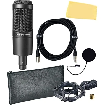 Image of Audio Technica AT2035 Cardioid Condenser Microphone Bundle with Pop Filter, XLR Cable, and Austin Bazaar Polishing Cloth