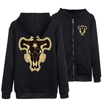 Image of Unisex Black Clover Zip Hoodie Long Sleeve Asta Print Sweatshirt Anime Jacket Coat