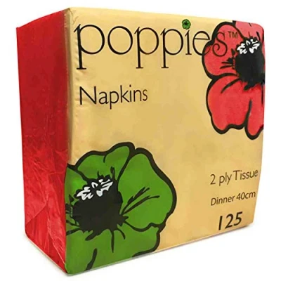 Image of Poppies Red Tissue Paper Dinner Napkins 2ply 40x40cm (1 Pack of 125)