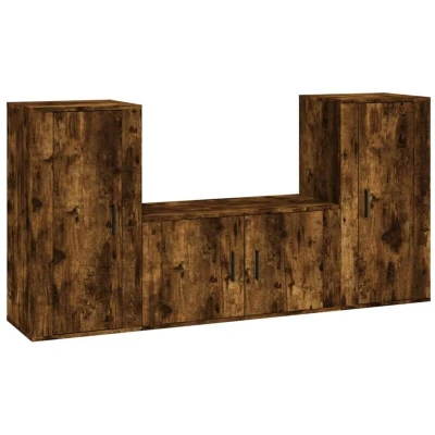 Image of vidaXL 3 Piece TV Cabinet Set Smoked Oak Engineered Wood