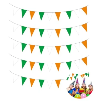 Image of EULAPGOE St Patrick&#039;s Day 25 Pennant Irish 6m Green, White &amp; Orange Bunting Decoration
