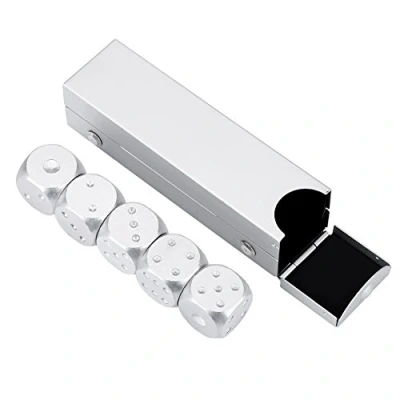 Image of 5pcs Aluminium Alloy Dices Game Set with Metal Box Entertainment Toy Gambling Dice Christmas Party Gifts (Silver, Rectangle)
