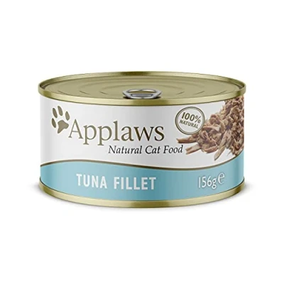 Image of Applaws 100% Natural Wet Cat Food, Tuna Fillet In Broth 156 g Tin (Pack of 24)