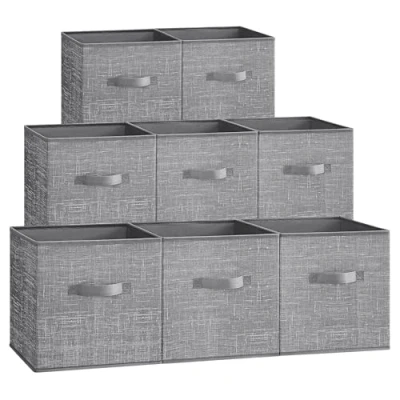 Image of SONGMICS Storage Cubes, 30 cm Non Woven Fabric Bins with Double Handles, Set of 8, Wardrobe Organisers for Shelves, Foldable, Clothes, Cattail Grey ROB830G01
