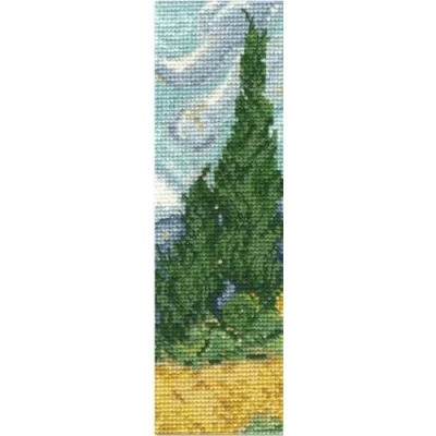 Image of DMC The National Gallery Van Gogh A Wheatfield with Cypresses Cross Stitch Kit Bookmark, 100 Percent Cotton, Multi Colour, Pack of 4