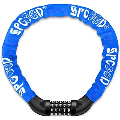 Image of SPGOOD Bike Locks Heavy Duty/Bicycle Chain/Cycling Lock (14 Colors) 5 Digits Codes Resettable 100,000 for Cycle, Moto, Door, Gate Fence 830mm Length(Dark Blue)