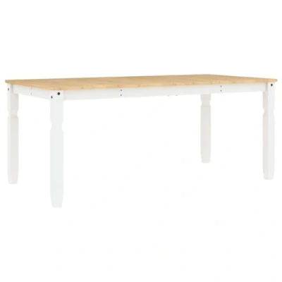 Image of vidaXL Corona White Dining Table 180cm Solid Pine Wood, Honey Wax Finish, Minimalist Farmhouse Style Rectangular Tabletop for Room
