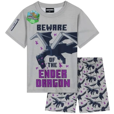 Image of Get Trend Minecraft PJs for Boys Short Sleeve Pyjamas Set Kids Teenagers Creeper Lounge Sets Nightwear Soft Comfy Sleepwear Gaming Gifts (9 10 Years, Grey Minecraft)