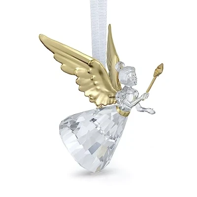 Image of Swarovski Holiday Magic Angel Ornament, White Crystal, Gold Tone Plated Accents and Rayon Ribbon, from the Collection