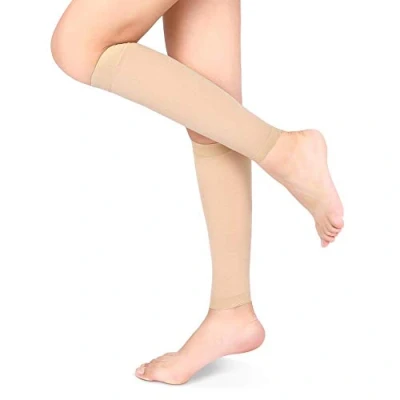 Image of Calf Compression Sleeves Men Women, Medical Footless Socks Shin Splints Leg Brace 20 30mmHg with Graduated Pressure Support for Swelling Varicose Veins (Beige)