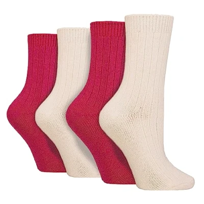 Image of WILDFEET 4 Pack Ladies Cashmere Boot Socks Breathable Ribbed Crew Wool Bed for Women (4 8, Cream/pink)