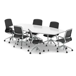 Image of High Gloss 2400mm Writable Boardroom Table White + 6 Executive Chairs