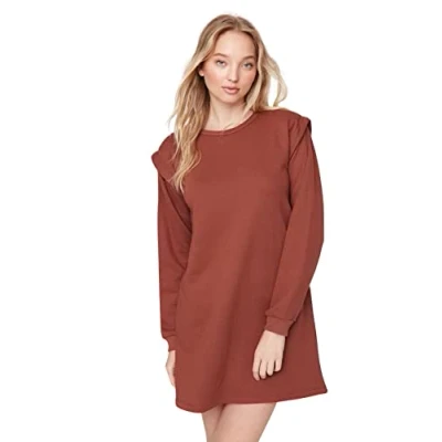 Image of Trendyol Women Mini Shift Regular Knit Dress Brown